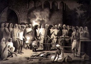 在德里购买武器，板块34来自《印度之旅》，由路易斯-亨利-德-鲁德（1807-81）雕刻，在巴黎出版。 作者 A.（之后）索尔特科夫