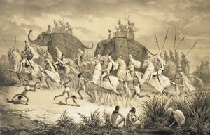 锡克教酋长骑大象的队列，来自《印度之旅》，由 Louis Henri de Rudder (1807-81) 雕刻。 在伦敦 作者 A.（之后）索尔特科夫