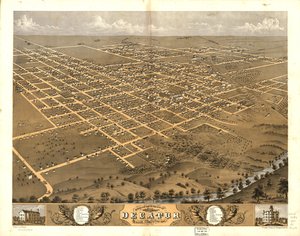 伊利诺伊州麦肯县迪凯特市鸟瞰图，1869 年。编号 73693354