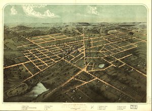 密歇根州希尔斯代尔市鸟瞰图，1866 年。LOC 73693429 作者 一个;芝加哥平版印刷公司鲁格