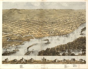 威斯康星州拉克罗斯市鸟瞰图，1867 年。LOC 73694545 作者 一个;芝加哥平版印刷公司鲁格