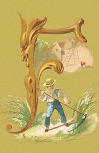 F：割草机、假货、干草、农场（彩色石版画） 作者 科迪尔