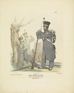 身着行军服的弗兰徽章，1820-1825 年
荷兰步兵团。Flankeur Marsch tenue（物品上的标题）
荷兰王国的军装。献给比兰特的威廉阁下（文物上的系列名称）