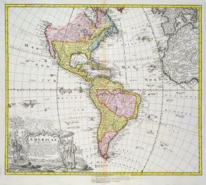 美国地图，由Homann出版，1746年（彩色雕刻）