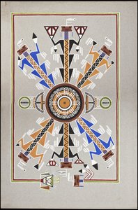 描绘奇佩瓦印第安 "药人""卡登斯 "埋葬地的图画、纳瓦霍沙画和克罗石画 作者 格罗斯曼