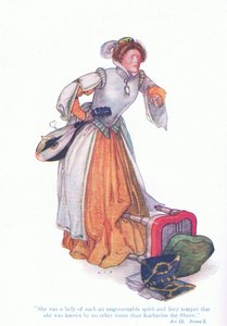 凯瑟琳是一位精神不振、脾气火爆的女士（《驯服泼妇》），摘自《莎士比亚故事》，由Ward Lock & Co Ltd出版。