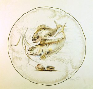 韦奇伍德设计的盘子，c.1880（纸上水彩） 作者 A. Proudlove