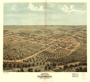 密苏里州莫尼托县加利福尼亚鸟瞰图，1869 年。LOC 73693471 作者 A.鲁格