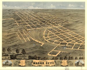 密苏里州梅肯县梅肯市鸟瞰图，1869 年。LOC 73693483