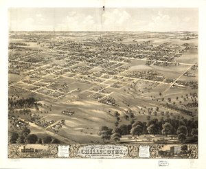 密苏里州利文斯顿县奇利科特市鸟瞰图，1869 年。LOC 73693472 作者 A.鲁格