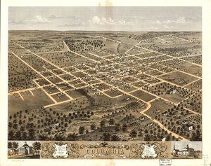 哥伦比亚市鸟瞰图，密苏里州布恩县，1869 年。LOC 73693473