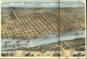 1871 年阿肯色州首府小石城鸟瞰图。