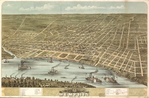 田纳西州孟菲斯市鸟瞰图，1870 年。LOC 73694530