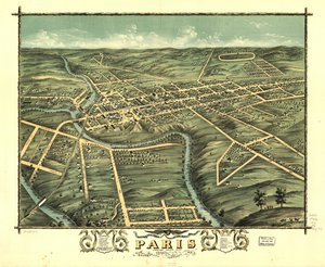 肯塔基州波旁县巴黎市鸟瞰图，1870 年。LOC 73693417