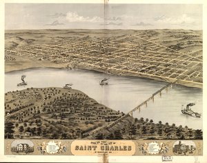 密苏里州圣查尔斯郡圣查尔斯市鸟瞰图，1869 年。LOC 73693488 作者 A.鲁格