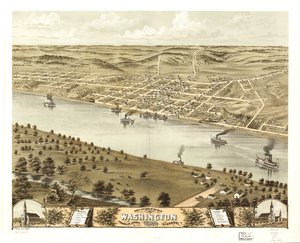 密苏里州富兰克林县华盛顿市鸟瞰图，1869 年。LOC 73693493