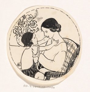 母亲膝上的女孩 作者 A. Tinbergen（艺术家签名）