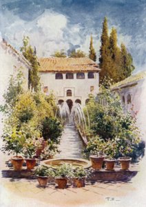 Generalife, Acequia Court (彩色石版画) 作者 特雷弗·哈登