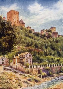 Granada, Villas on the Banks of the River Darro (colour litho)