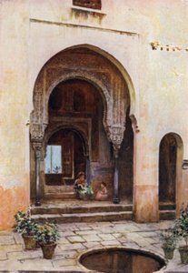 The Alhambra, Court of the Mexuar, West Facade (colour litho) 作者 特雷弗·哈登