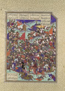 Kai Khusrau击败Makran的军队，对开页376v来自Shahnama Book of...，约1525-30。 作者 '阿卜杜勒·瓦哈卜