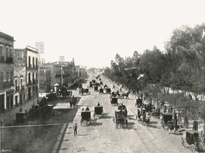 墨西哥华雷斯大道，墨西哥城，1895年。   作者 亚伯·布里奎特