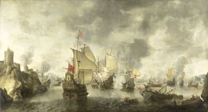 1649 年威尼斯和荷兰联合舰队在福亚湾对土耳其人的战斗 作者 亚伯拉罕·比尔斯特拉滕
