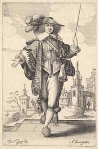 1629年，一位绅士向前走，右臂伸出，左手鞭打... 作者 亚伯拉罕·博斯（Abraham Bosse）
