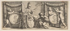 密涅瓦（Minerva）和Geniu画的FrançoisSublet de Noyers武器...，十七世纪中后期。 作者 亚伯拉罕·博斯（Abraham Bosse）