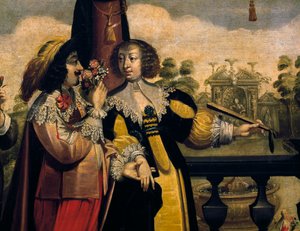 嗅觉，约 1635 年，亚伯拉罕·博斯（Abraham Bosse，1604-1676 年），根据未知艺术家的一系列 5 幅画作，细节。 法国 作者 亚伯拉罕·博斯（Abraham Bosse）