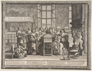 在没有丈夫的情况下，餐桌上的妻子，ca。 1635-36。 作者 亚伯拉罕·博斯（Abraham Bosse）
