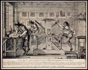 一个雕刻家的工作室，1642年。   作者 亚伯拉罕·博斯（Abraham Bosse）