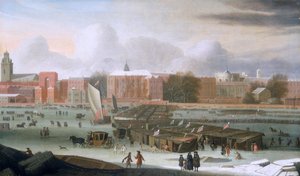 泰晤士河上的霜降集市，约1684年。  