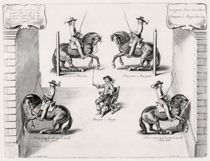 骑乘手册中的插图，由Peeter Clouwet（1629-70）雕刻，1658年 作者 亚伯拉罕·詹斯（Abraham Jansz）。范·迪彭贝克