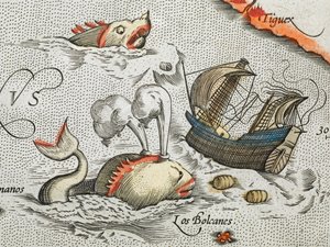 (详细）。海怪袭击船只。 作者 亚伯拉罕·奥特里乌斯（Abraham Ortelius）