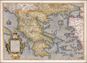亚伯拉罕-奥特留斯绘制的 1584 年希腊和爱琴海地图 作者 亚伯拉罕·奥特里乌斯（Abraham Ortelius）