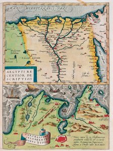 新埃及由。 - Carthaginis Celeberrimi typus。 埃及地理地图，尼罗河和迦太基（突尼斯）来自杰拉德·墨卡托的《阿特拉斯》（Oertel、Ortello 或 Ortel）