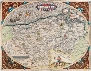弗兰德里亚 弗兰德斯领土地理地图来自亚伯拉罕·奥尔特留斯 (Oertel、Ortell 或 Ortel) 的“Theatrum Orbis Terrarum” 作者 Abraham Ortelius