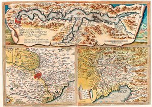 Larii Lacus Vulgo Tertorii Romani Fori Iulii。意大利北部地理图，摘自亚伯拉罕-奥特留斯的 "Theatrum Orbis Terrarum"（Oertel，Ortell或Ortel）。 作者 Abraham Ortelius