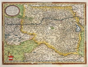 奥地利地图，摘自亚伯拉罕-奥特留斯的《地球地图》（Theatrum Orbis Terrarum）。 作者 Abraham Ortelius