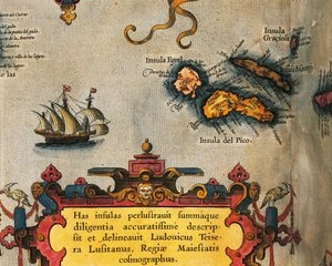 亚伯拉罕-奥特留斯的《奥比斯地球地图》中的亚速尔群岛地图 作者 Abraham Ortelius