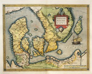 丹麦地图，摘自亚伯拉罕-奥特留斯的《地球地图》（Theatrum Orbis Terrarum）。 作者 Abraham Ortelius