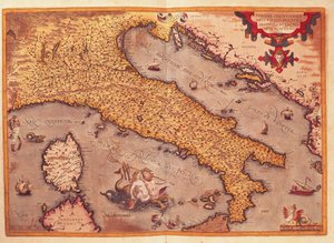 亚伯拉罕-奥特留斯的《奥比斯地图》中的意大利地图 作者 Abraham Ortelius