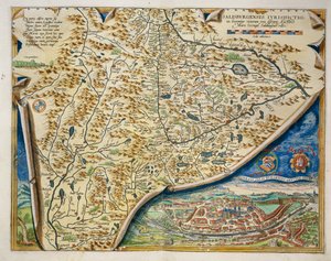 奥地利萨尔茨堡教区地图，摘自亚伯拉罕-奥特留斯的《世界地图》（Theatrum Orbis Terrarum）。 作者 亚伯拉罕·奥特里乌斯（Abraham Ortelius）