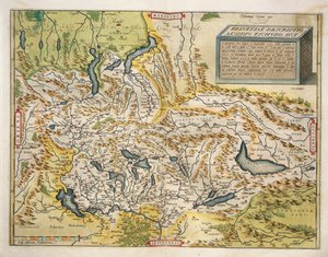 瑞士地图，摘自亚伯拉罕-奥特留斯的《世界地图》（Theatrum Orbis Terrarum）。 作者 Abraham Ortelius