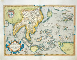 印度群岛地图，出自亚伯拉罕-奥特留斯的《奥比斯地球地图》。 作者 Abraham Ortelius
