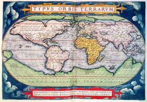 世界地图："Typus Orbis Terrarum"，选自奥特留斯的 "Americaesive Novi Orbis" (新美洲地形图)