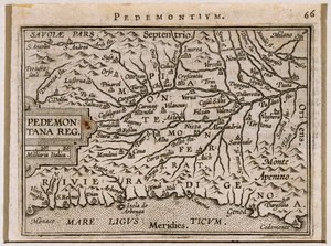 皮埃蒙特和西利古里亚地区。摘自亚伯拉罕-奥特留斯的Theatrum Orbis Terrarum。 作者 Abraham Ortelius