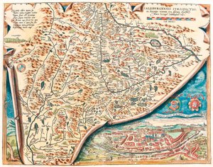 Salisburgensis 城市地理地图从 Gerard Mercator (Oertel, Ortello 或 Ortel 作者 亚伯拉罕·奥特里乌斯（Abraham Ortelius）