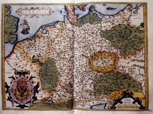 普鲁士的景色。制图师亚伯拉罕-奥特留斯（1527-1598年）的 "Theatrum Orbis Terrarum "一版中的图版。 作者 Abraham Ortelius